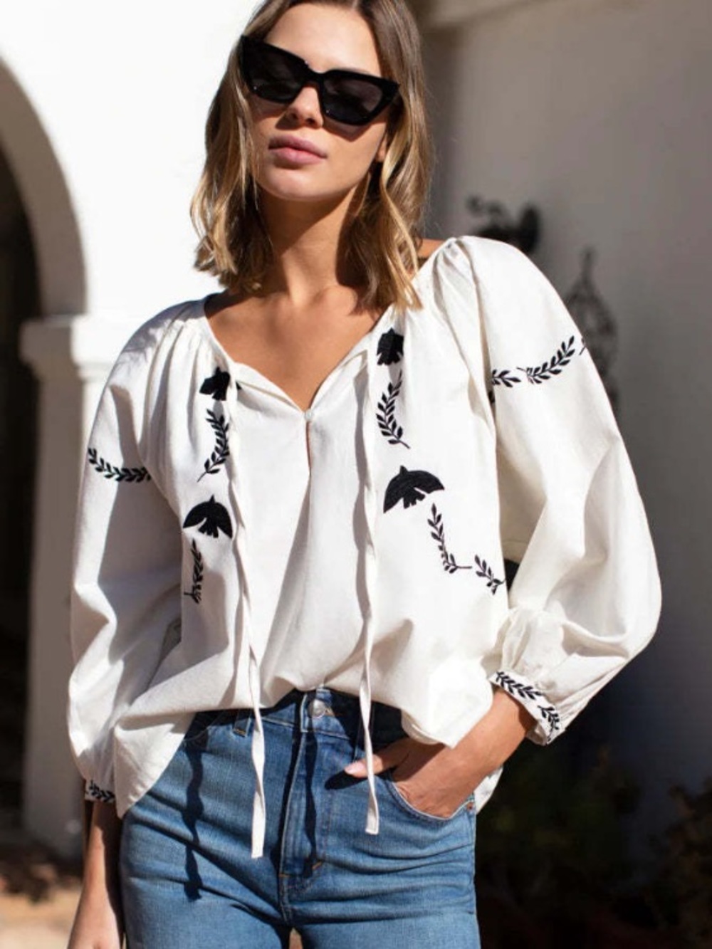 Emerson Fry India Collection Lucy Dove embroidered bird top size XS